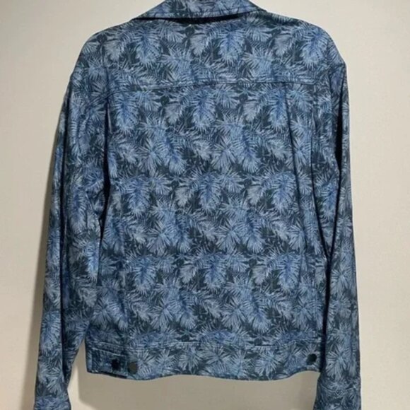 TALLIA Trucker Jacket - Blue Tropical Leaf Print NWT - Medium - Picture 2 of 4